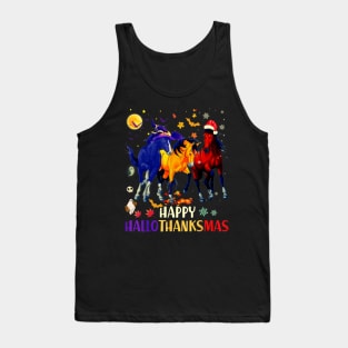 Happy Hallothanksmas Horse Halloween Thanksgiving Christmas Tank Top